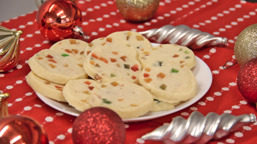 Shortbread with Glaze Cherries and Candied Citrus Peel