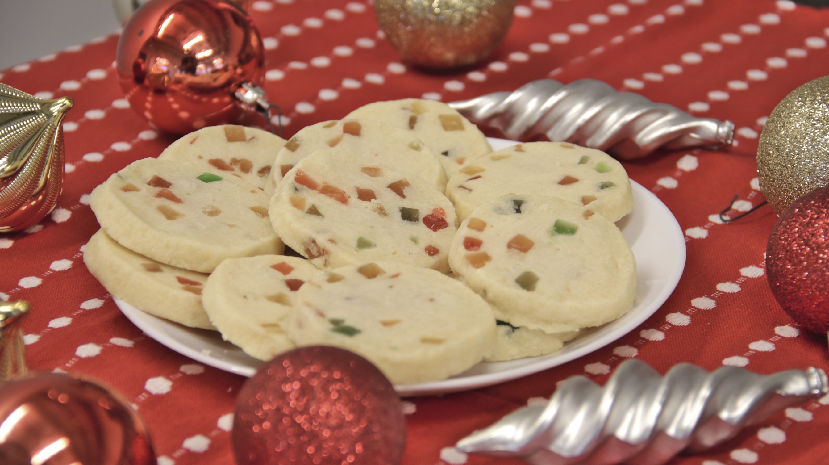 Shortbread with Glaze Cherries and Candied Citrus Peel
